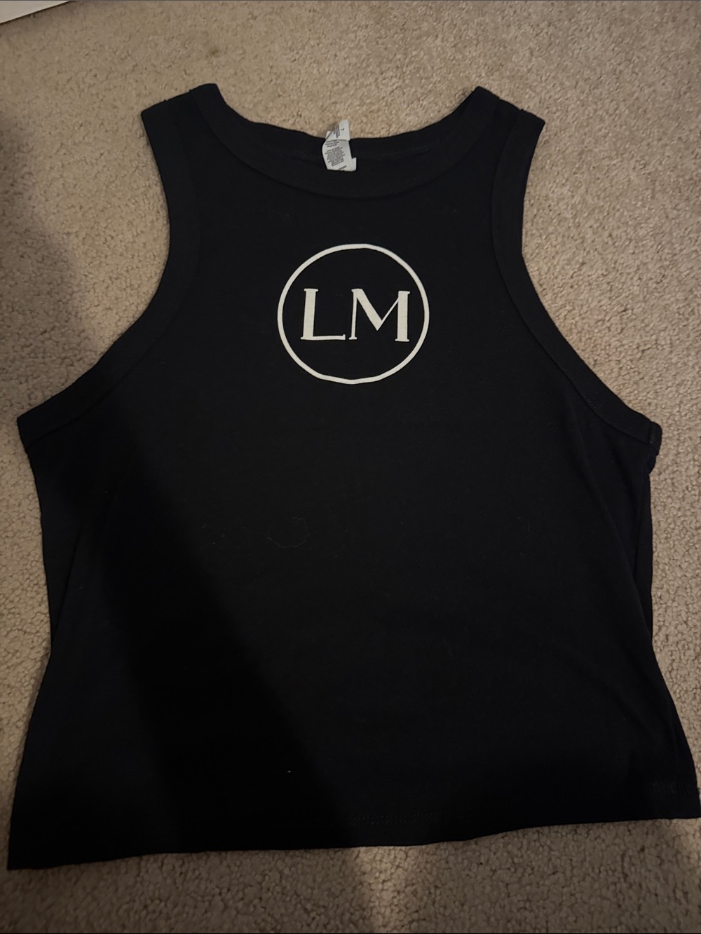 Bella Canvas Black Cropped Tank with White 'LM' Logo
